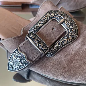 Free People Beige Champagne Suede Western Silver Buckle Slides thumbnail 5