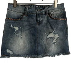 Harley-Davidson y2k denim distressed mini skirt embellished cutoff size 4 thumbnail 1