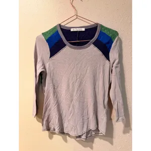 We The Free Women Top M Grey Blue Green Crochet Lace 3/4 Sleeve Boho Raglan thumbnail 4
