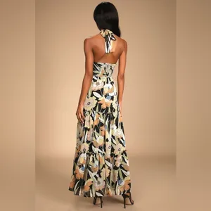 Lulu’s In Vacay Mode Black Floral Print Halter Tiered Maxi Dress Size XS thumbnail 2