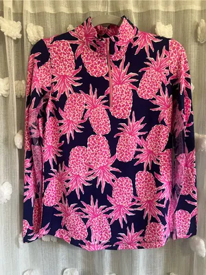 G Lifestyle Pink Pineapple Print Quarter-Zip Top thumbnail 1