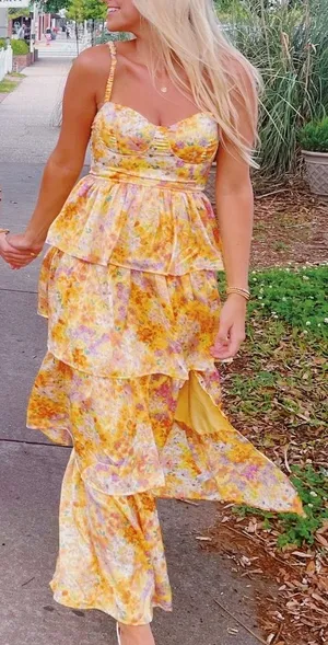 yellow floral dress Size 6 thumbnail 1