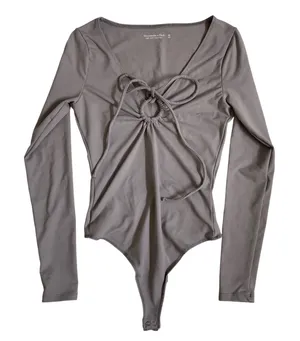 Abercrombie & Fitch Soft A&F Collection Tie‎ Front O-Ring Bodysuit Taupe XS thumbnail 1