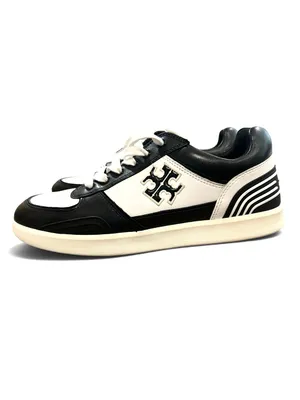 Tory Burch Clover Court Sneakers Black White Leather Logo Sneakers Size 9M NWOT thumbnail 3
