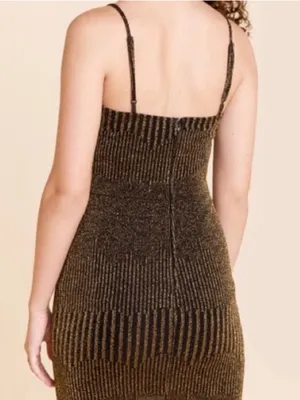 NWT ROW A Metallic Black and Gold Sparkle Sleeveless Night Outfit Mini Dress thumbnail 3