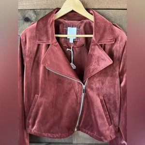 LC Lauren Conrad Velvet Moto Jacket Zip Front in Rose – Size L thumbnail 8