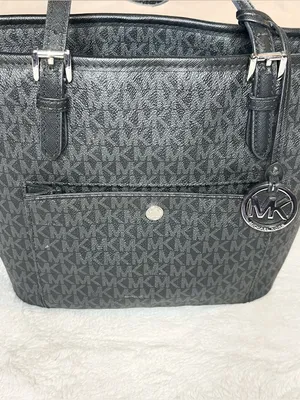 Michael Kors Black Signature MK Logo Jet Set Tote Bag with Front Pocket thumbnail 4