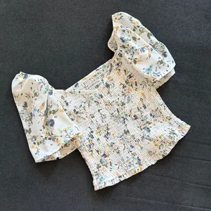 Abercrombie & Fitch White Floral Smocked Top with Blue & Yellow Accents thumbnail 1