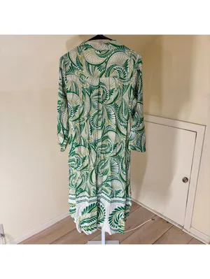 Figueroa & Flower EUC Women's Green Fern Print Midi Dress Missing Belt Size M thumbnail 5