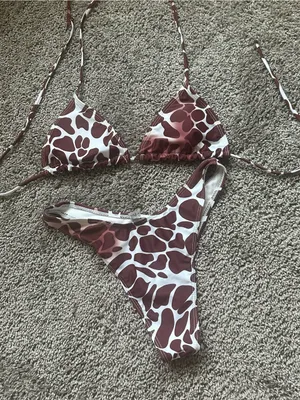 Brown and White Giraffe Print Triangle Bikini thumbnail 1