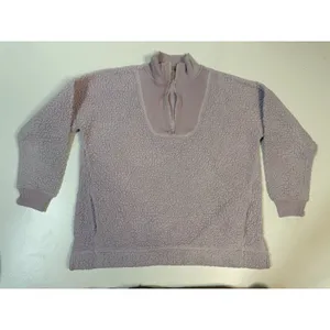 Aerie Dream Sherpa Quarter Zip Pullover Sweatshirt Womens Sz Small Lavender thumbnail 2