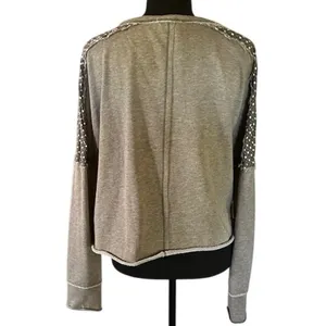 In Loom Taupe Bandana Patchwork Distressed Pullover L thumbnail 5