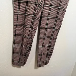 Hollister Women's Sz Small Ultra High-Rise Pant Plaid Houndstooth Beige Burgundy thumbnail 5
