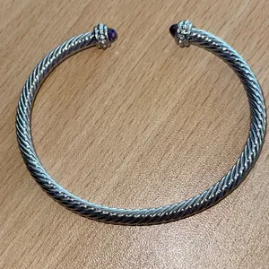 Silver Cable Bracelet with Amethyst Accents thumbnail 12