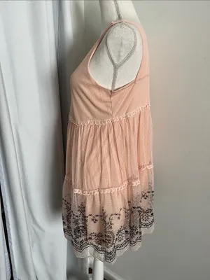 Ultra Pink Blush Stretch Sleeveless Tiered Mini Dress with Black Embroidered Hem thumbnail 7