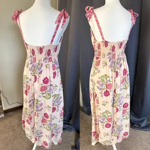 Patrons of Peace Floral Tie Strap Midi Dress Boho Cottagecore Smocked Medium thumbnail 6