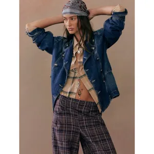 Free People Imogene Denim Officer Jacket in Ensign Wash Large Military Denim thumbnail 3