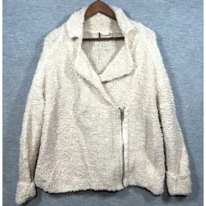 Free People Womens S Sweater Wool Blend Cream Fuzzy Jacket Asymmetrical Zip‎ thumbnail 3