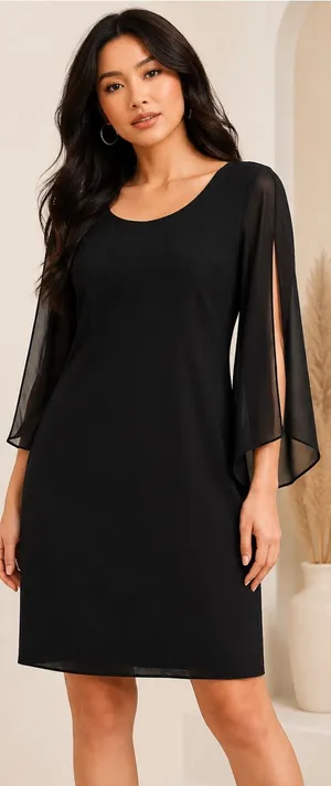 Grace Karin Black Chiffon Split Sleeve Shift Dress Size S NWT thumbnail 1
