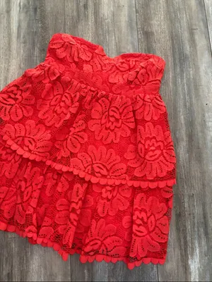 ANTHROPOLOGIE Maeve Strapless Lace Mini Dress Red size small No Shoulder Straps thumbnail 7