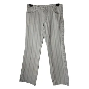 American‎ Eagle Striped Pants Women 10 Gray Blue Frayed Raw Edge Flare Retro thumbnail 2