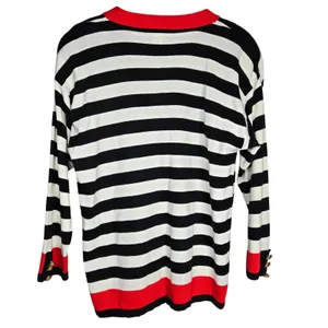 Norton McNaughton Petites‎ Black White Red Striped Button Front Cardigan Sweater thumbnail 2