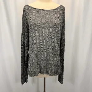 Eileen Fisher Silk Organic Linen Knit Sweater L Black White Textured Boxy Top thumbnail 2