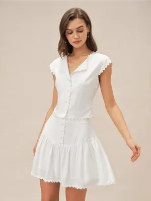 Rihoas White Button Ruched Mini Skirt thumbnail 2