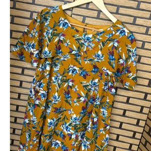 Entro Gold Floral Dress Size Medium‎ thumbnail 3
