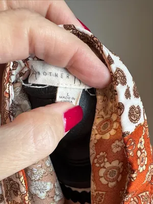 Patchwork Rust Floral Cap Sleeve Blouse Orange Size L thumbnail 3