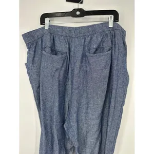 Old Navy Pants Women 2X Blue Linen Blend Elastic Waist Casual Beachy‎ Coastal thumbnail 3