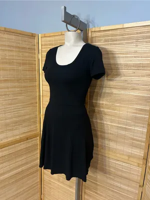 Garage black fit and flare skater dress scoop neck short sleeve comfy woman’s XS thumbnail 2