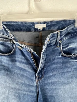 GOOD AMERICAN High Rise Distressed Good Leg Fray Hem Denim Jeans Size 31 thumbnail 5