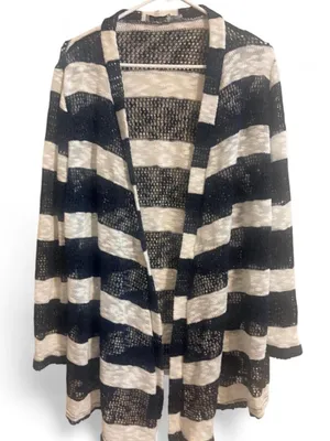 Retro Threads Open-Front Striped Women's Cardigan Sweater in Blue & Cream Sz L thumbnail 1
