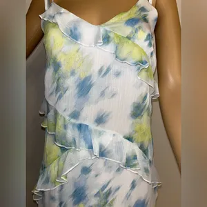 Steve Madden White Floral Ruffle Slip Dress with Blue & Yellow Print thumbnail 2