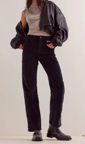 Free People Risk Taker Corduroy Straight Jeans in Black thumbnail 1