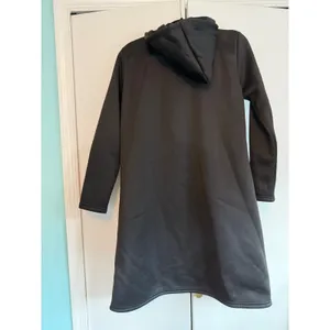 Womens Black Scuba Fleece Lined Longline Zip Up Hooded‎ Jacket Tulip Hem Size L thumbnail 2