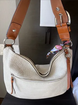 Coach Leather Hobo Bag with Tan Strap and White Body thumbnail 8