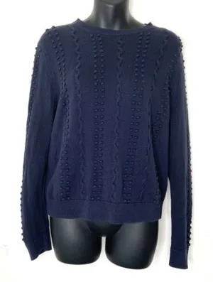 Brooks Brothers Navy Blue Crew Neck Sweater Long Sleeve Pom Women's Size‎ Large thumbnail 1