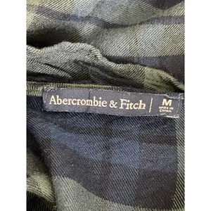 Abercrombie Plaid Ruffle Blouse Medium Navy Green V Neck Flowy Top thumbnail 5