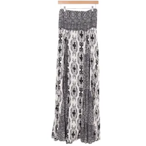 Free People Maxi Strapless Dress Women's M Bohemian Black White Mandala Smocked thumbnail 1