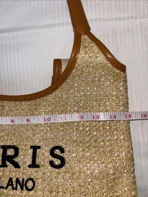 Tan And Brown Tote Bag…Both Faux Leather And Faux Straw “Paris/Milan”Design Nwts thumbnail 14