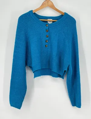 BDG Urban Outfitters Blue Cropped Oversized Knit Pullover Sweater Size‎ L thumbnail 1
