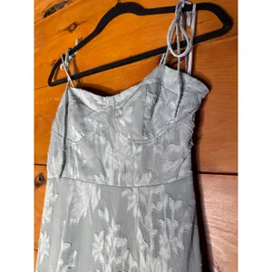 NWT Lulus Loveliest Looks Dusty Blue Floral Jacquard Tie-Strap Midi Dress Sz M thumbnail 6