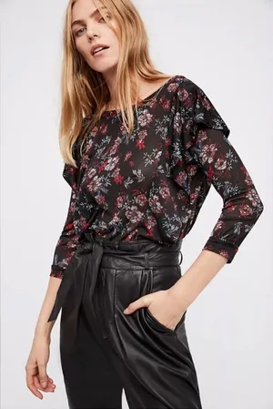Free People Black Dock Street Knit Blouse Small thumbnail 1