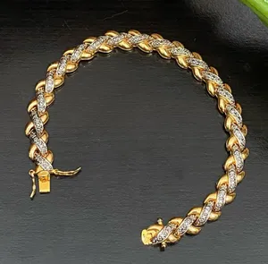 PAJ BR China Gold-tone Diamond Illusion Box Clasp Double Prong X Link Bracelet thumbnail 6