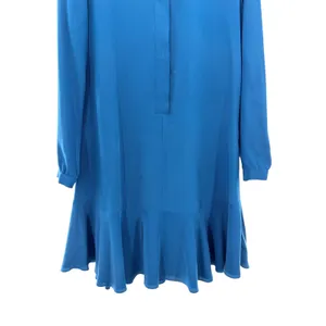 Iris &‎ Ink Blue 100% Silk Long Sleeve Flounce Hem Drop Waist Dress Button Front thumbnail 2