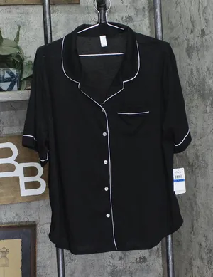 NEW Flora By Flora Nikrooz Womens Annie Notch Pajama Shirt Top T90416 Black XL thumbnail 1