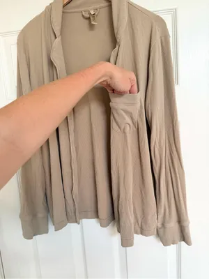 SKIMS Ribbed Comfort Cardigan Pocket Front Size Large L Taupe Tan thumbnail 3