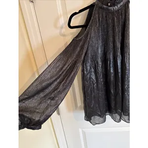 Lauren Ralph Lauren Black Metallic Cold Shoulder Blouse Accordion‎ Plissé Small thumbnail 2
